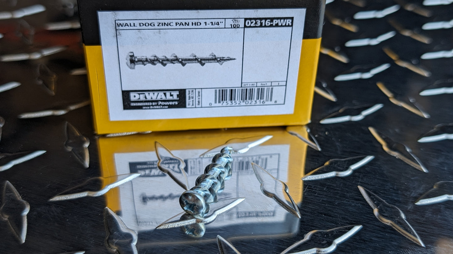 DeWalt 1/4" x 1-1/4" Wall Dog Pan Head Light Duty Anchor (100/Pkg.)