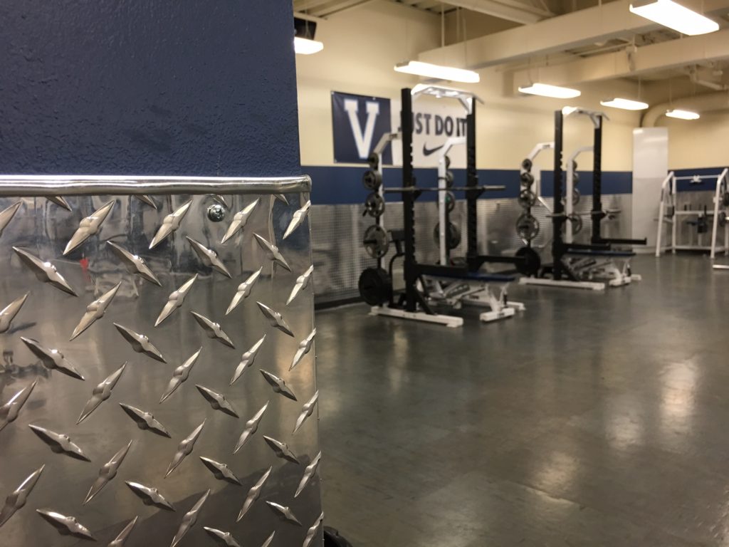 Diamond Plate installed on a gym wall