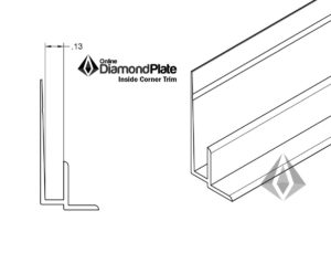 a drawing of Aluminum inside corner trim dimensions and sizes