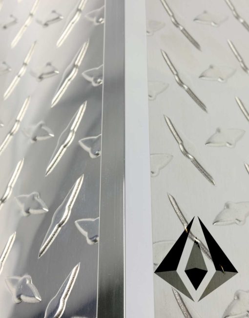 Polished Aluminum Outside corner trim molding installed on polished aluminum diamond plate panels