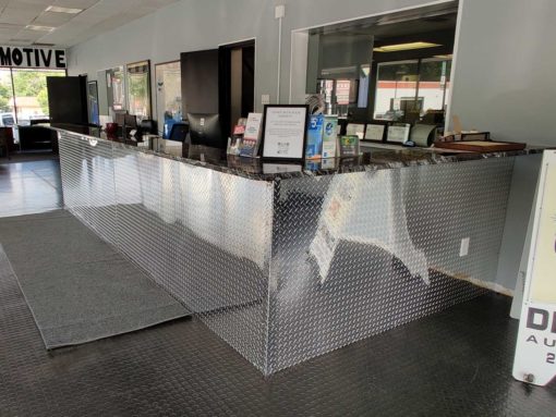 Diamond Plate Installed at a customer service desk.