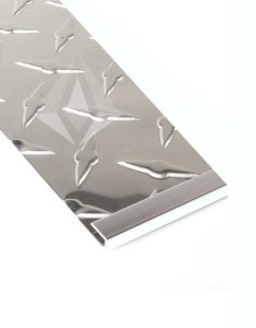 Aluminum J termination moldings installed on Polished aluminum Diamond Plate.